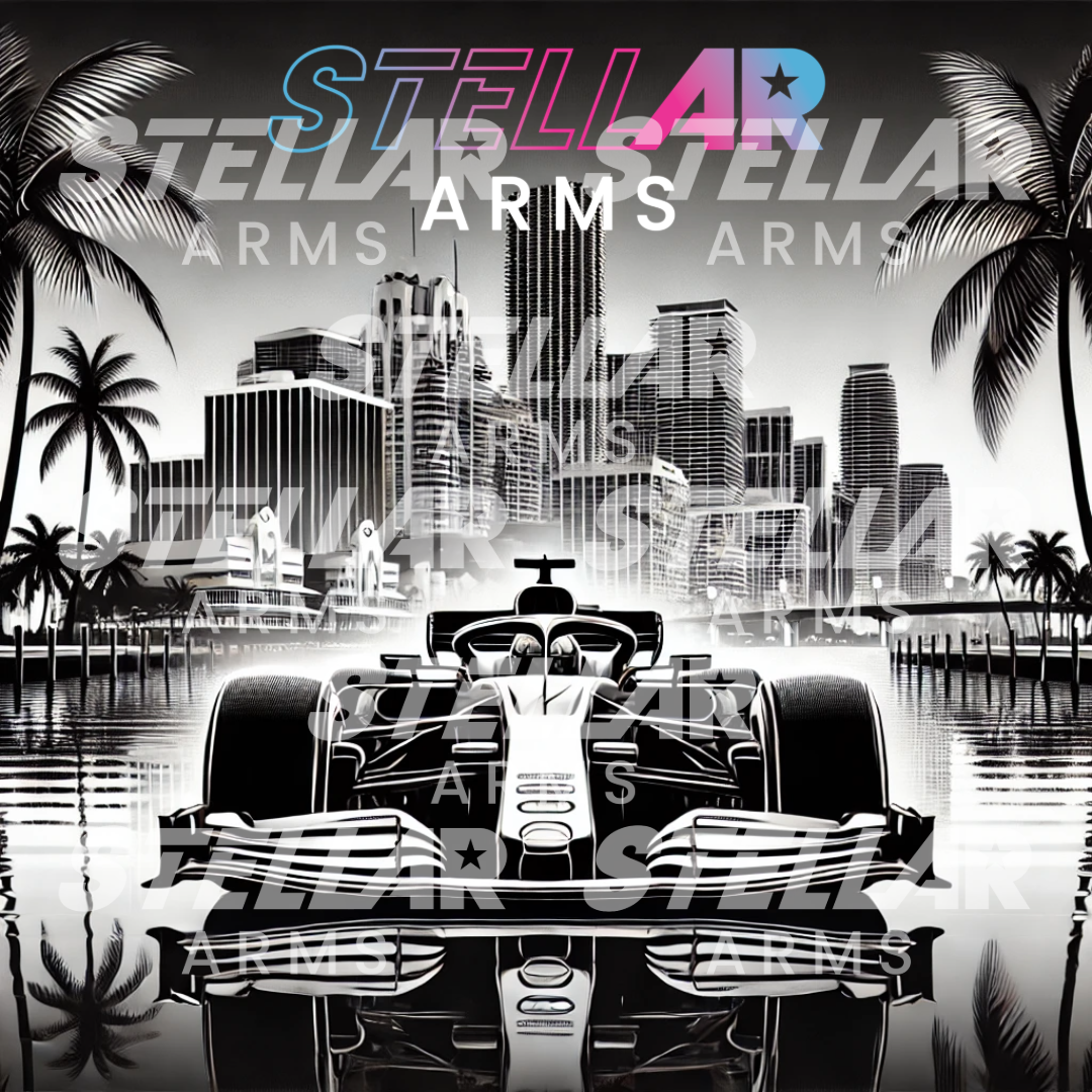 Stellar Arms Limited Edition Digital Artwork - Stellar Arms Miami Racing Skyline